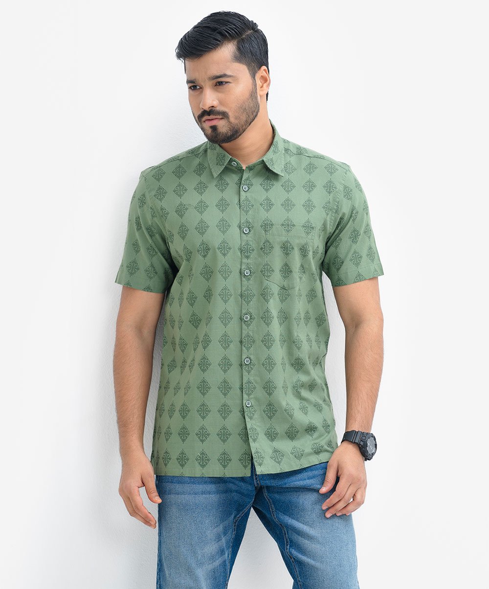 Olive Cotton Short Sleeve Comfort Shirt