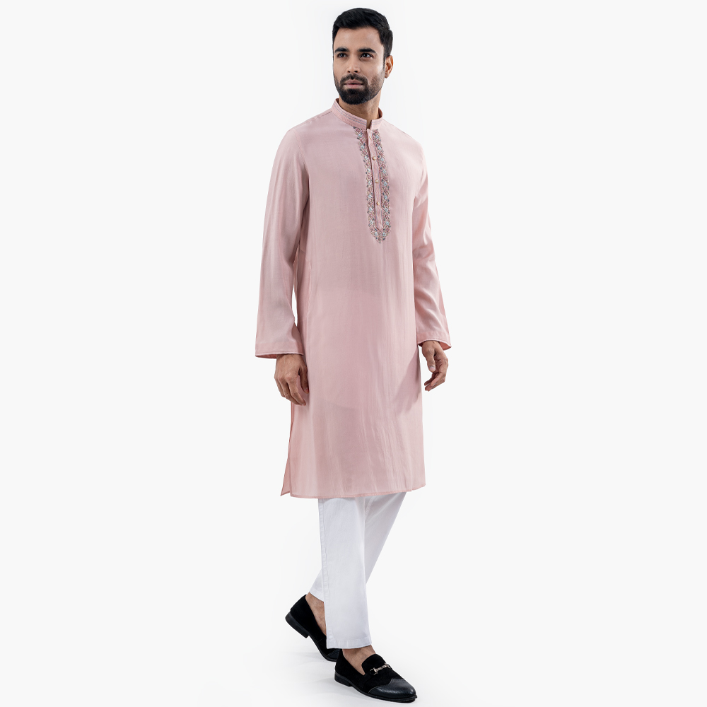 Pink Luxury Embroidered Regular Fit Panjabi by LUBNAN - LubnanBD