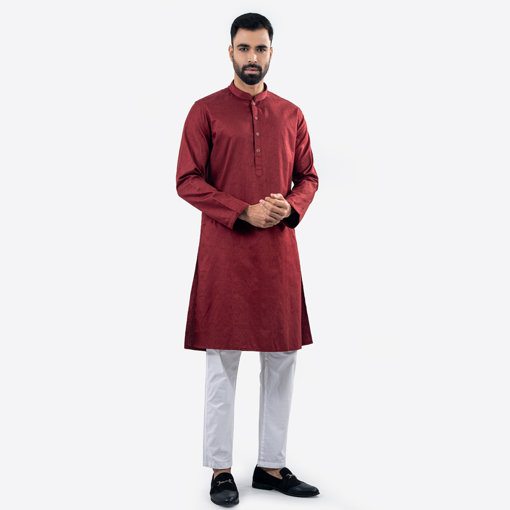 Lubnan Men’s Slim Fit Maroon Color Casual Panjabi - LubnanBD