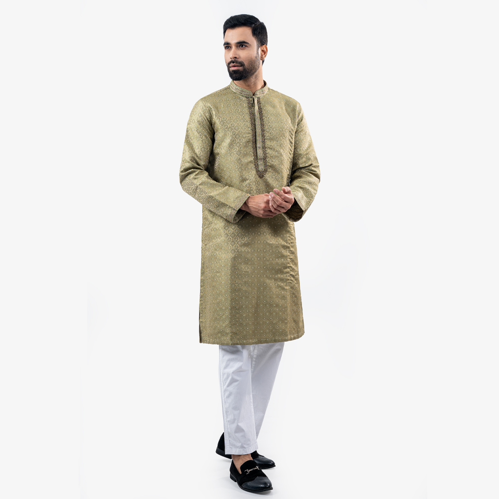 Lubnan Men’s Regular Fit Lite Lemon Color Panjabi - LubnanBD