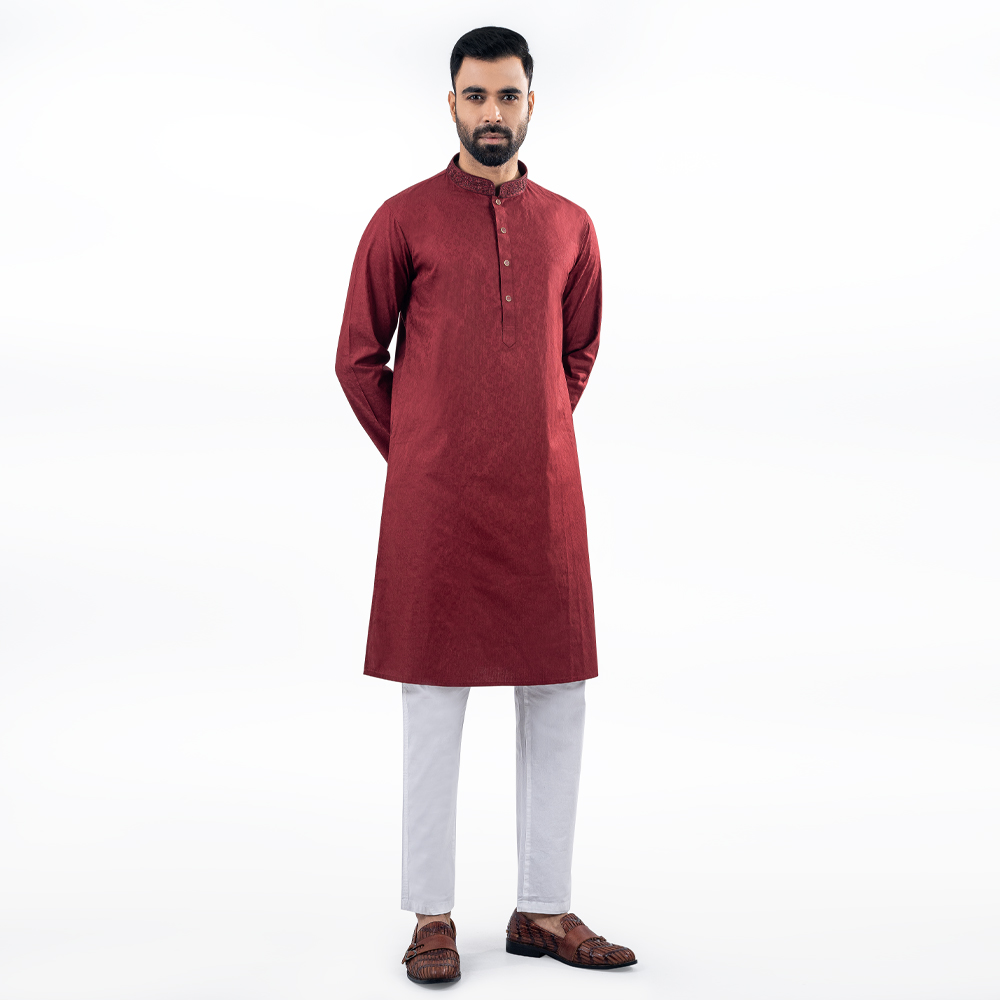 Lubnan Mens Maroon Color Casual Slim Fit Panjabi - LubnanBD