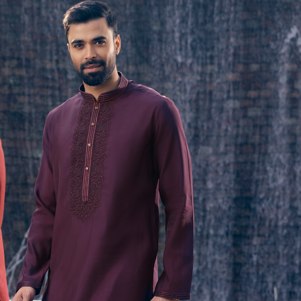 Lubnan Men’s Regular Fit Maroon Color Premium Panjabi - LubnanBD