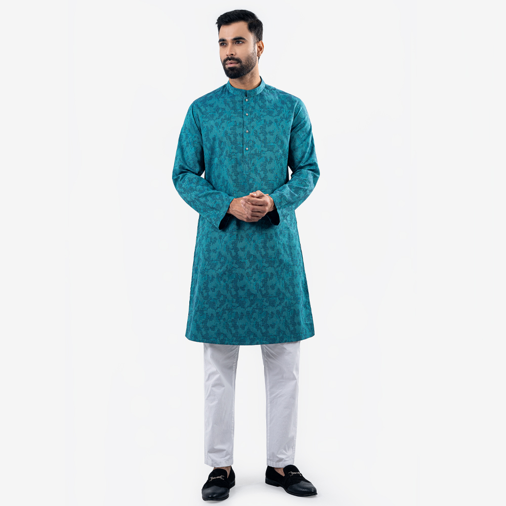 Lubnan Mens Turquoise Color Slim Fit Casual Panjabi - LubnanBD