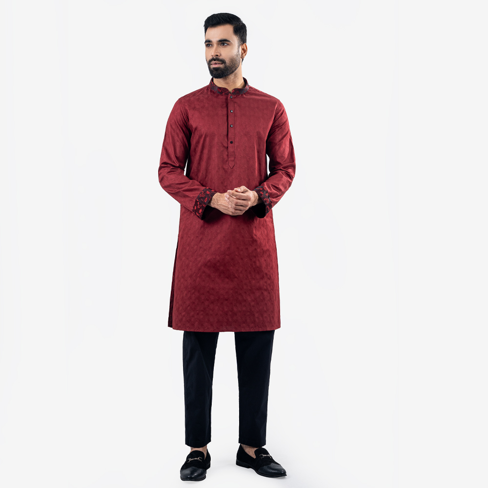 Lubnan Mens Maroon Color Slim Fit Casual Panjabi - LubnanBD