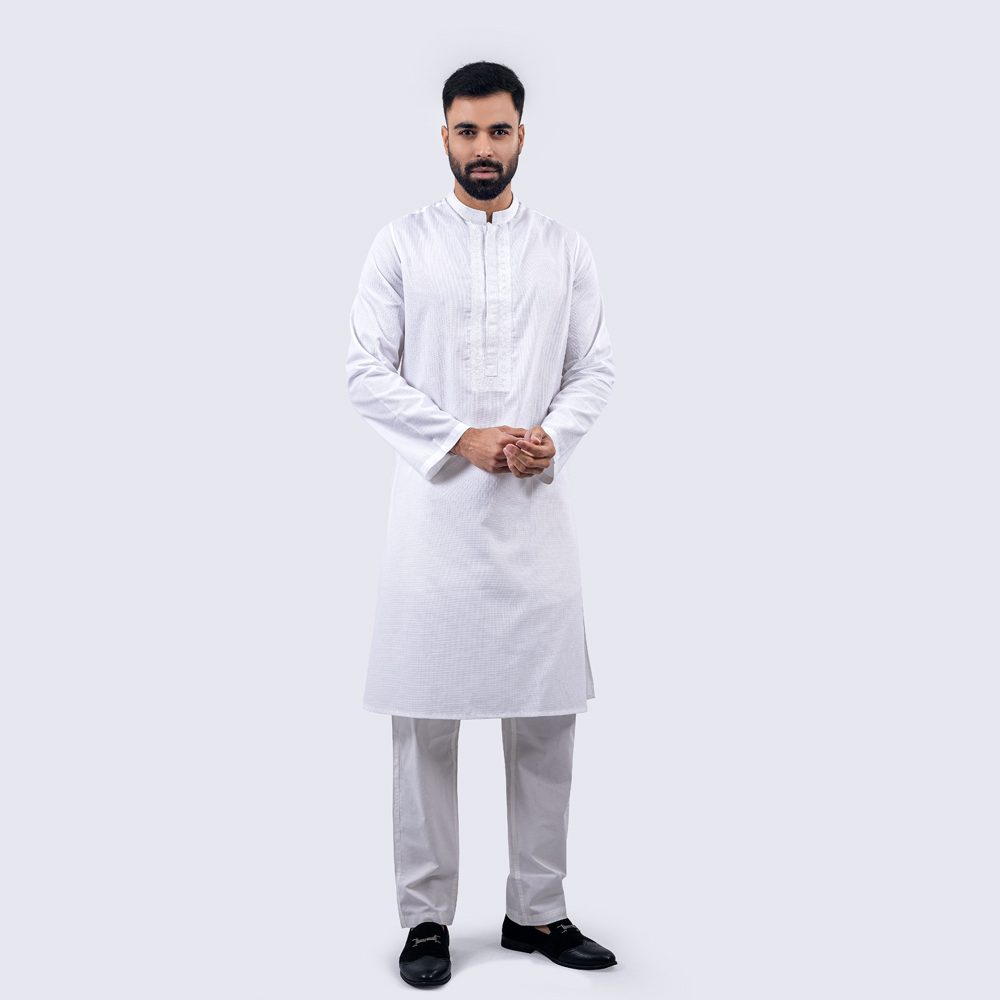 Lubnan Men’s Regular Fit White Color Panjabi - LubnanBD