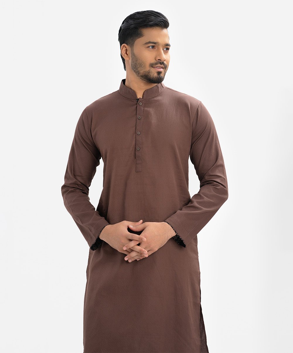 Brown Jacquard Semi Fitted Panjabi