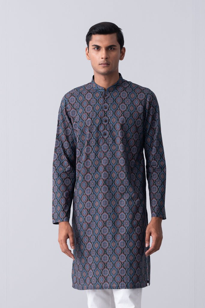 Regular Fit Ajrakh-Printed Cotton Panjabi