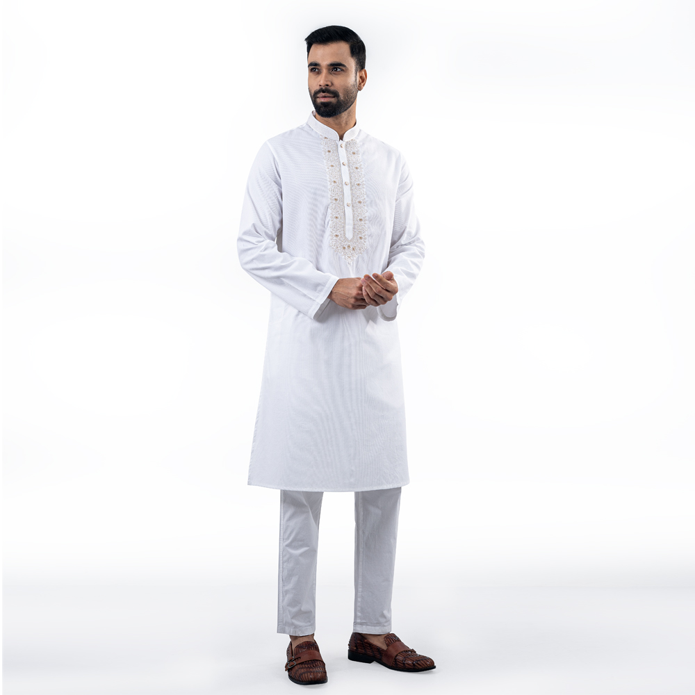 Lubnan Men’s Regular Fit White Color Panjabi - LubnanBD