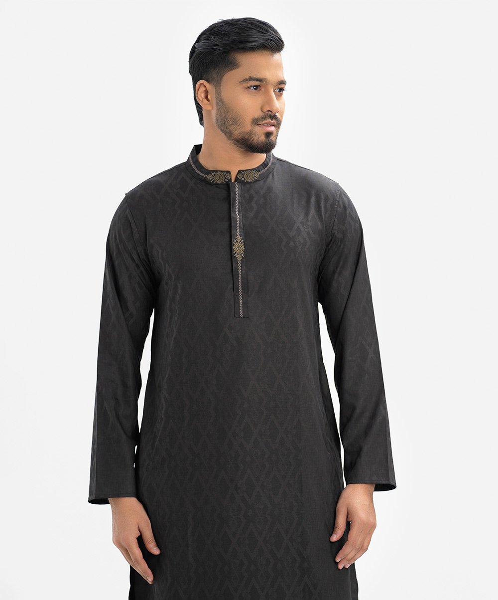 Brown Jacquard Semi Fitted Panjabi