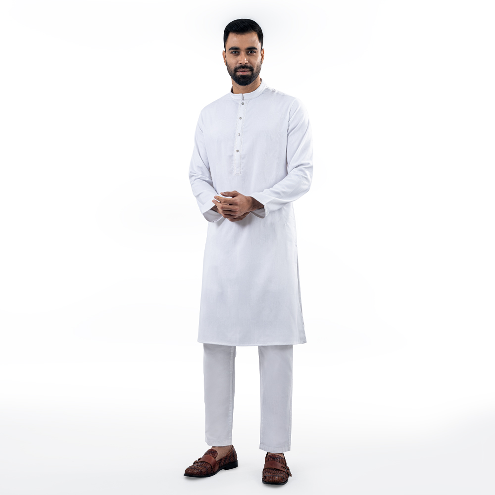 Lubnan Men’s Regular Fit White Color Panjabi - LubnanBD
