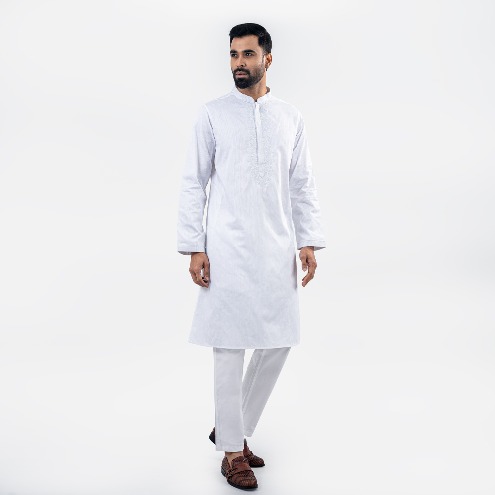 Lubnan Men’s Regular Fit White Color Panjabi - LubnanBD