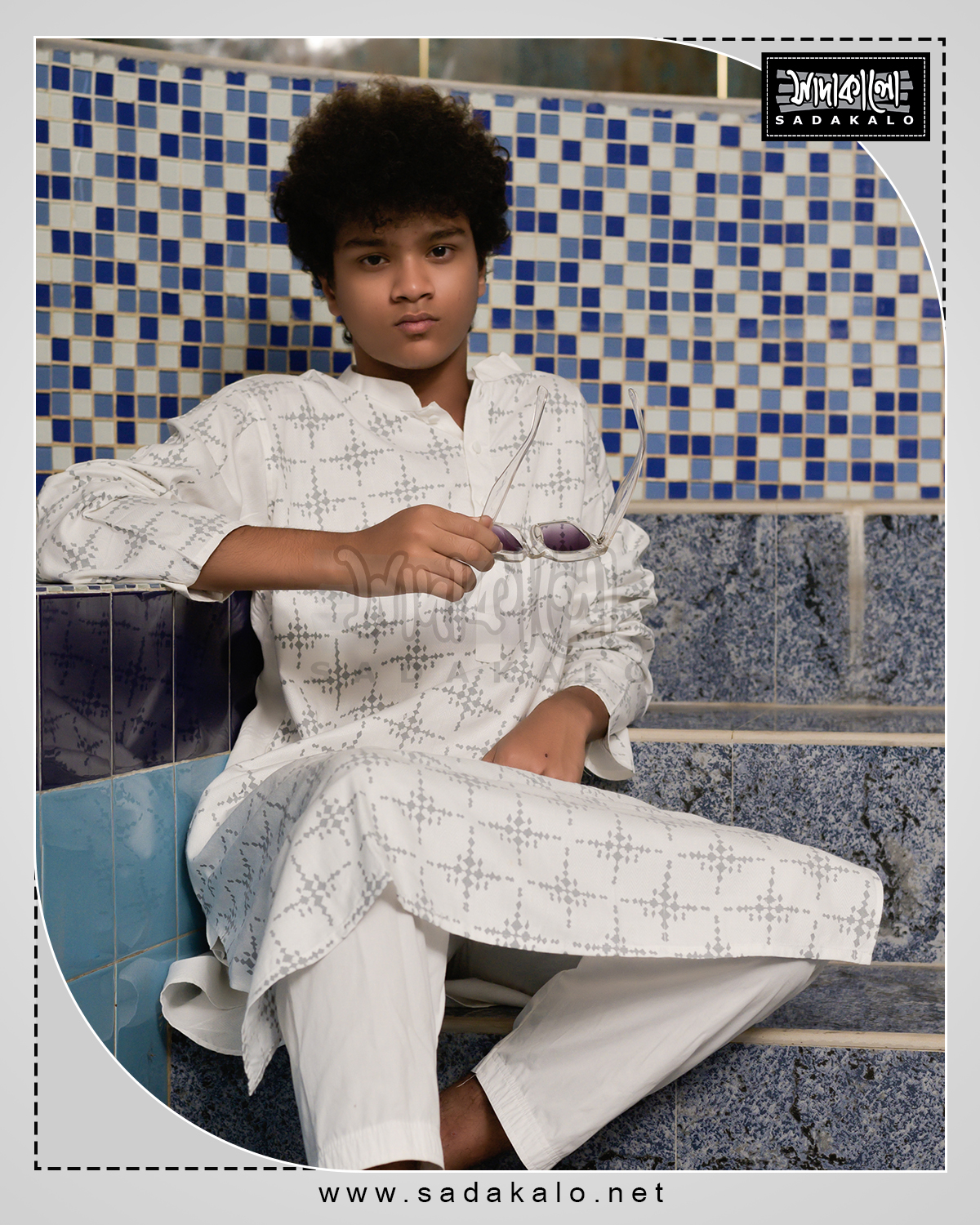 Buy Eid Special Cotton Fabric White Color Block Printed Panjabi