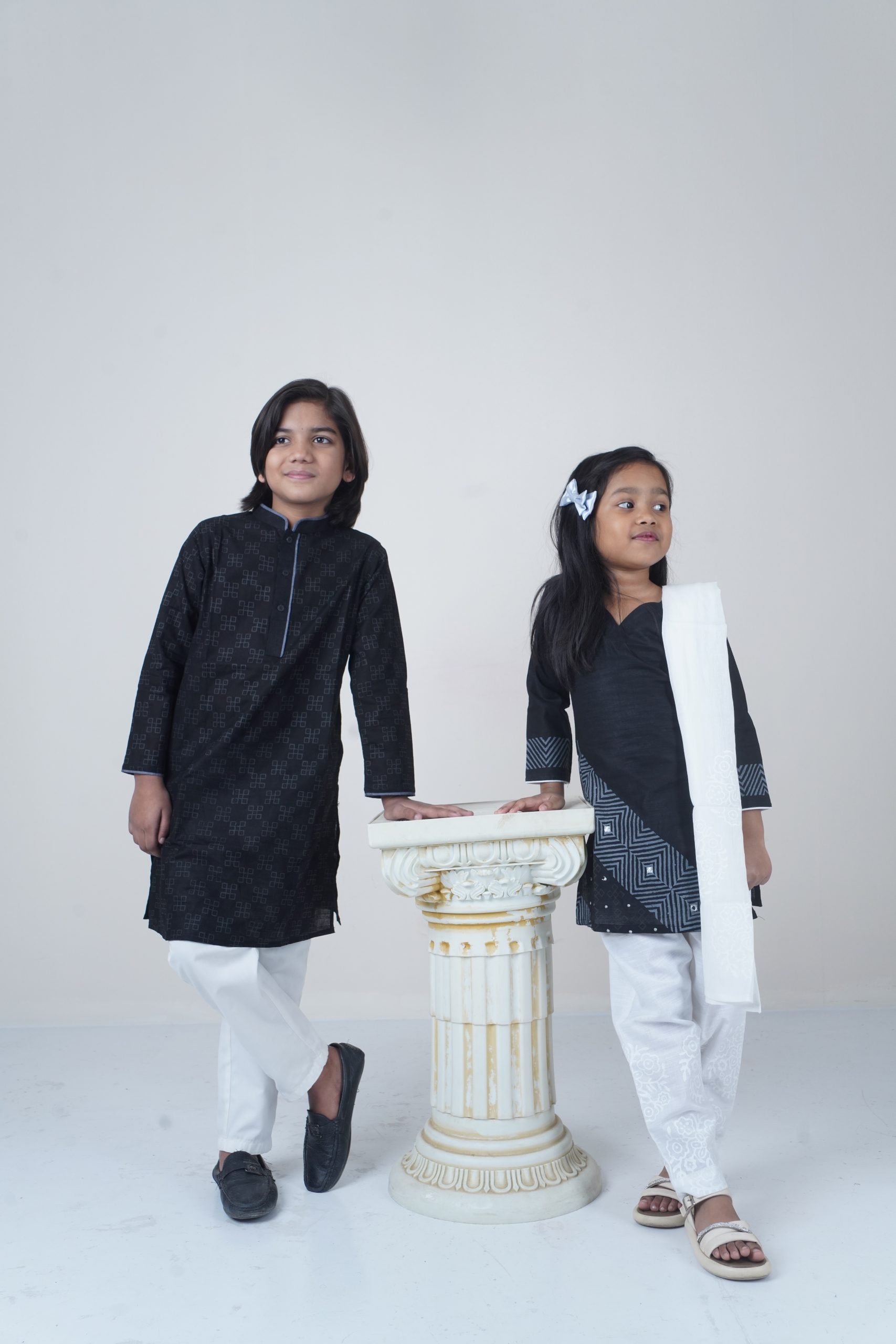 Stylish Eid Fashion Block Printed Black Color Baby Panjabi