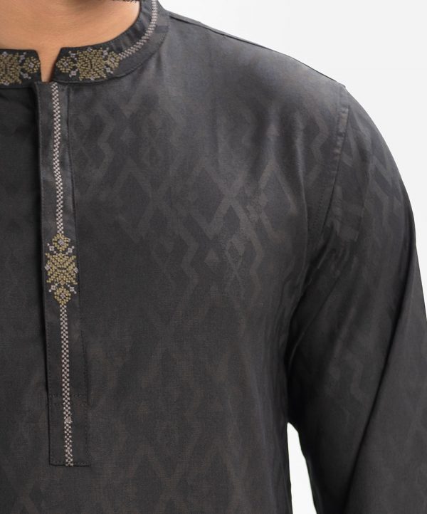 Brown Jacquard Semi Fitted Panjabi