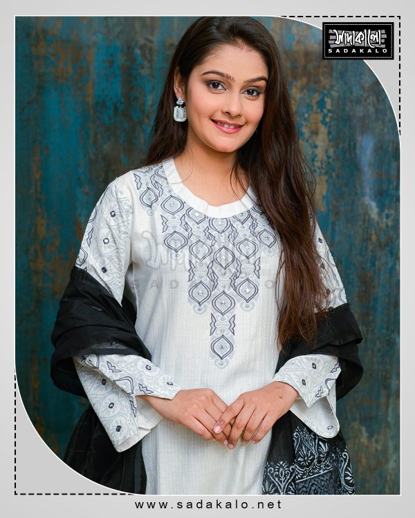 Buy Eid Special White Color Embroidered Cotton Kameez Set