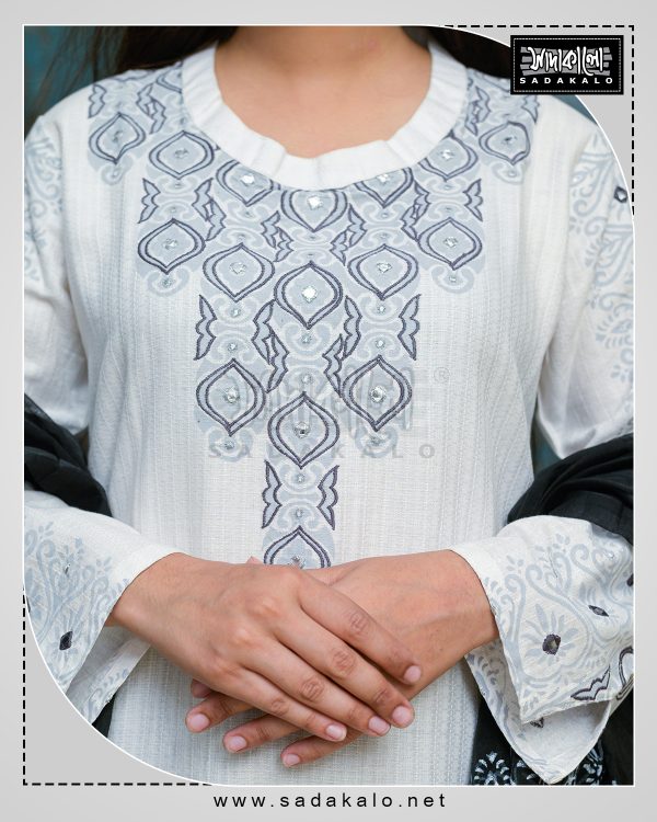 Buy Eid Special White Color Embroidered Cotton Kameez Set