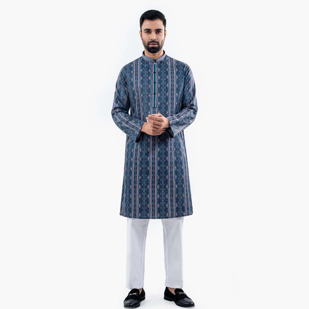 Lubnan Men’s Regular Fit Black & Pink Contrasted Panjabi - LubnanBD