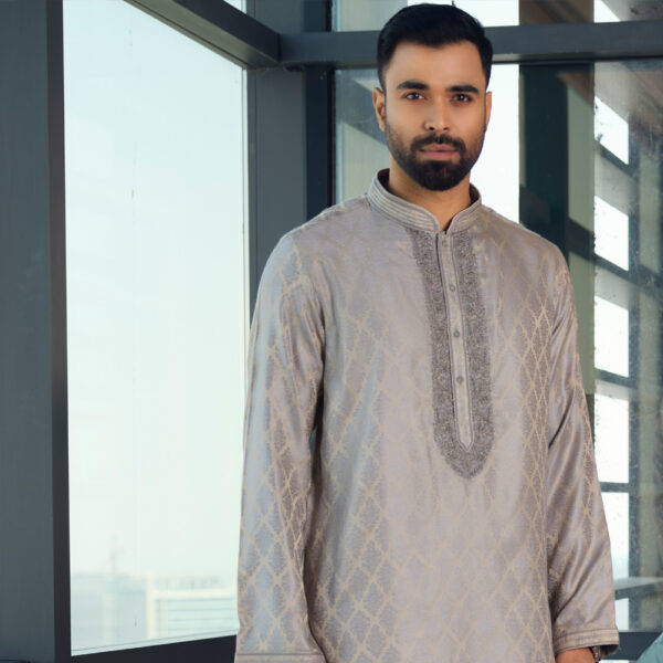 Lubnan Men’s Regular Fit Grey & Silver Color Premium Panjabi - LubnanBD