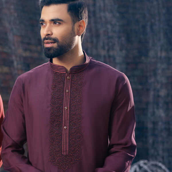 Lubnan Men’s Regular Fit Maroon Color Premium Panjabi - LubnanBD
