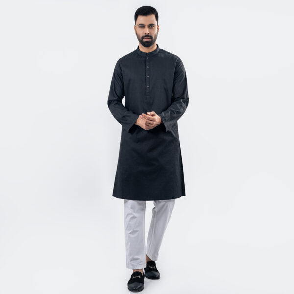Lubnan Mens Black Color Slim Fit Casual Panjabi - LubnanBD