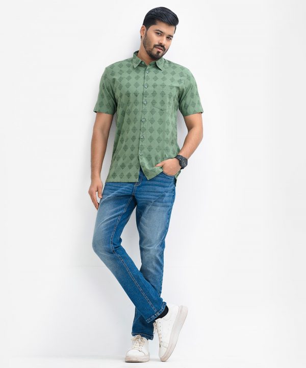 Olive Cotton Short Sleeve Comfort Shirt