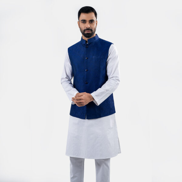 Premium Blue Floral Printed Waistcoat by LUBNAN - LubnanBD