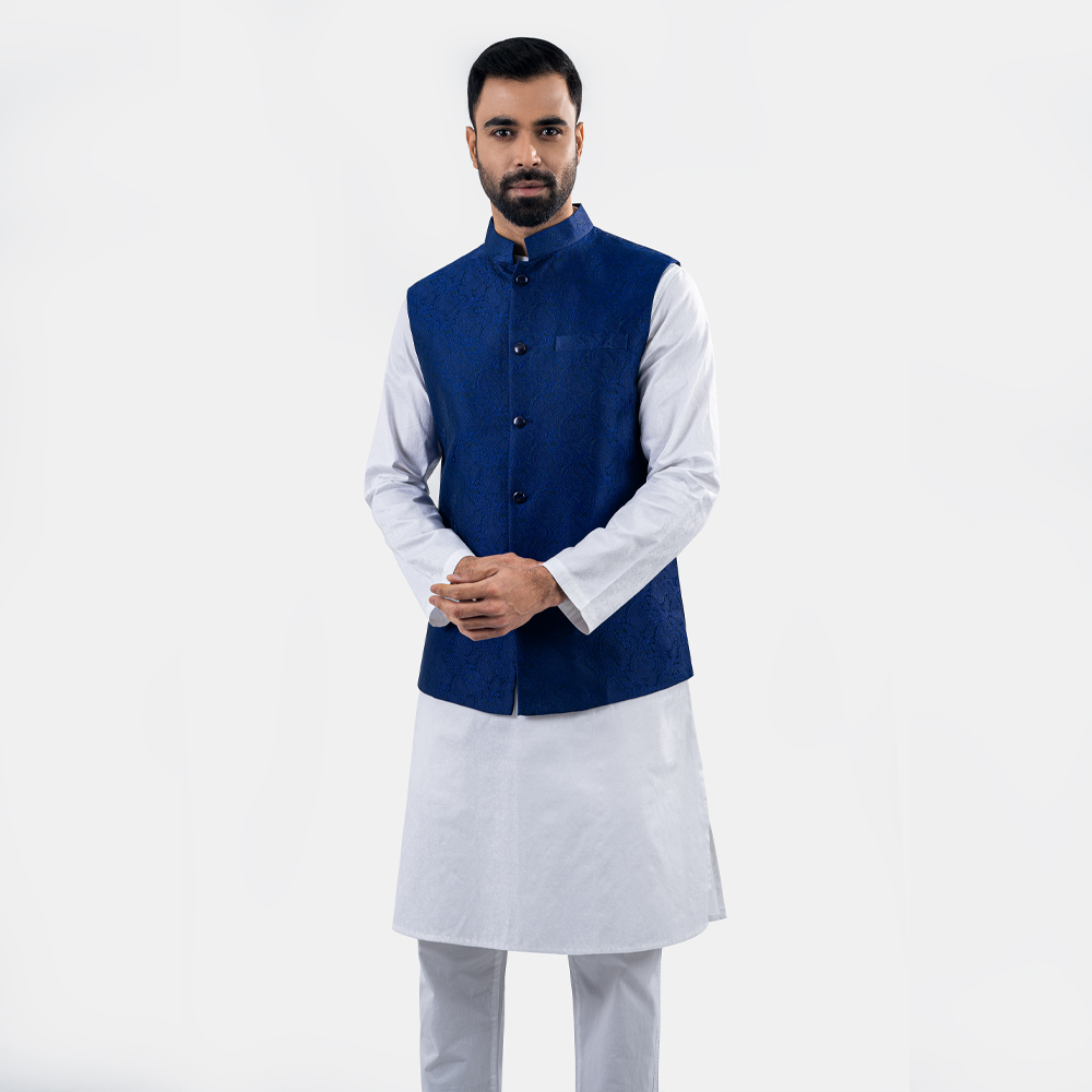 Premium Blue Floral Printed Waistcoat by LUBNAN - LubnanBD