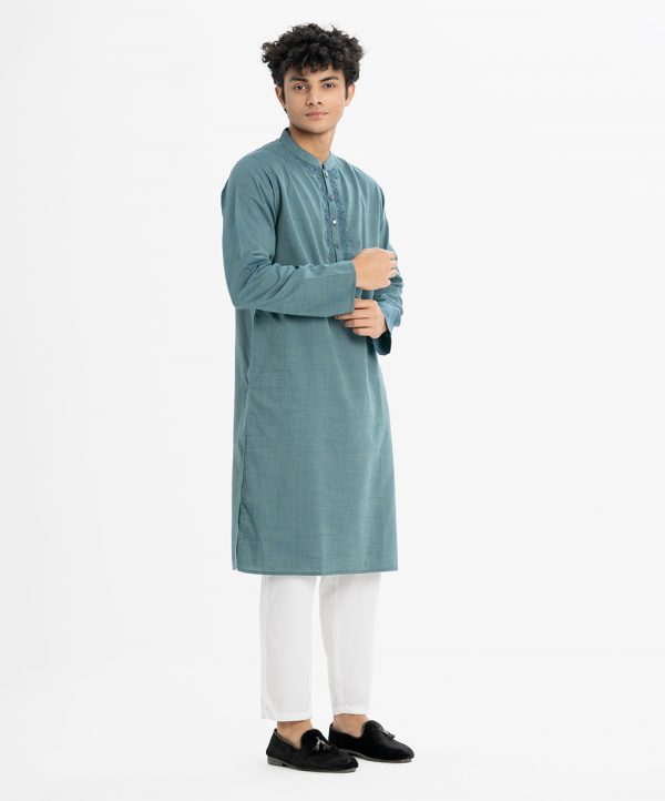 Teal Cotton Semi Fitted Panjabi