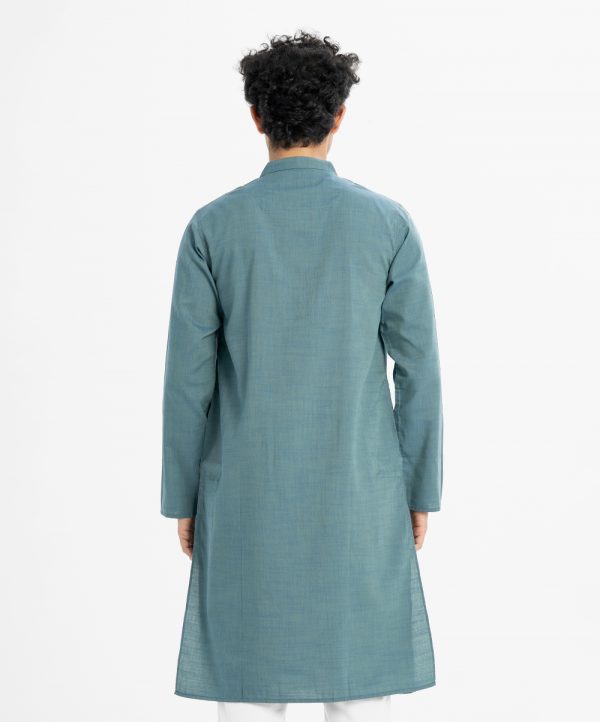 Teal Cotton Semi Fitted Panjabi