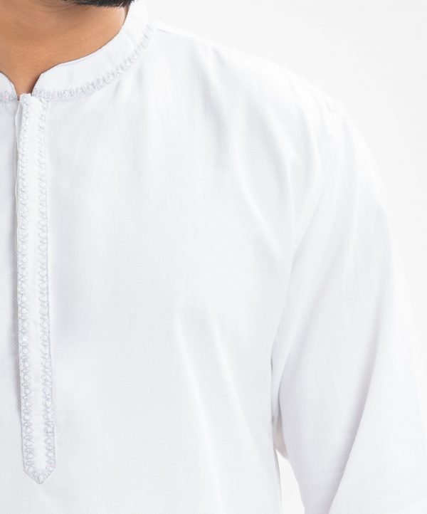 White Cotton Semi Fitted Panjabi