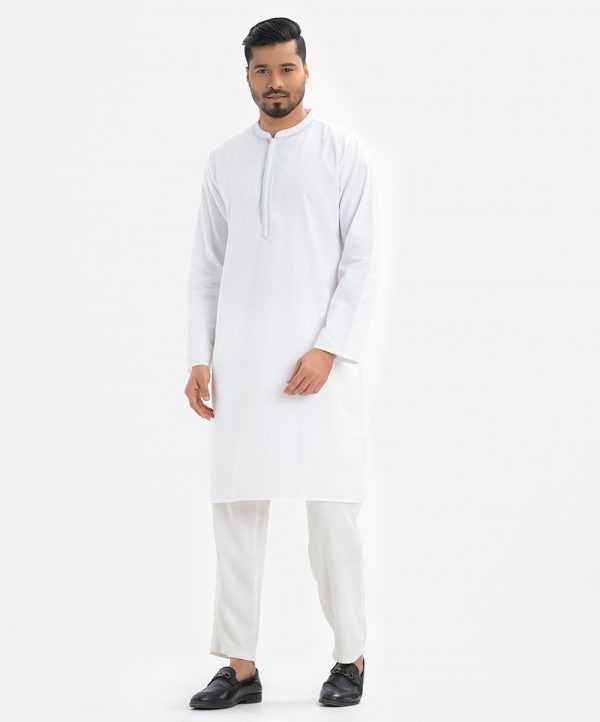 White Cotton Semi Fitted Panjabi