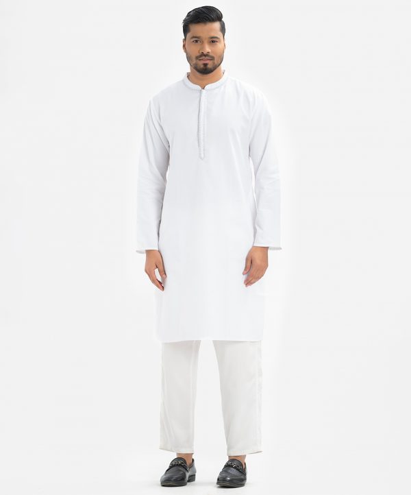 White Cotton Semi Fitted Panjabi